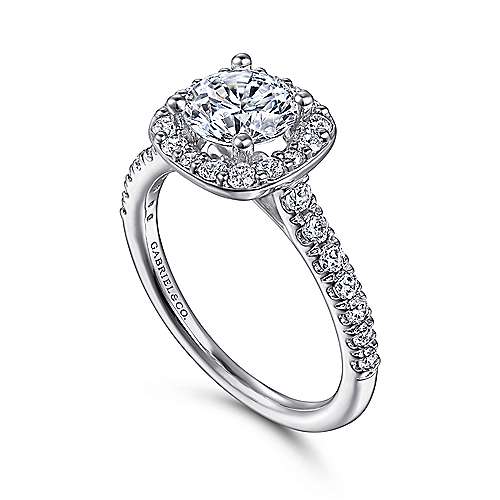 Lyla - 14K White Gold Cushion Halo Round Diamond Engagement Ring