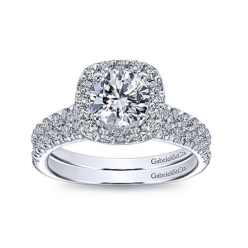 Lyla - 14K White Gold Cushion Halo Round Diamond Engagement Ring