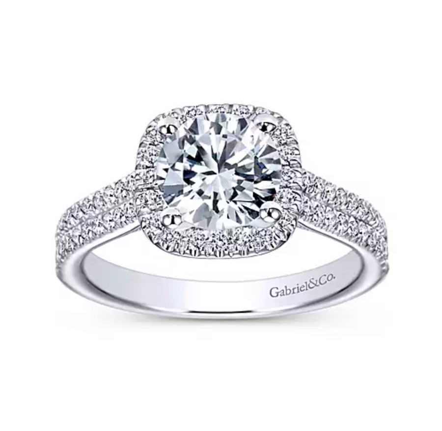 Brianna - 14K White Gold Cushion Halo Round Diamond Engagement Ring