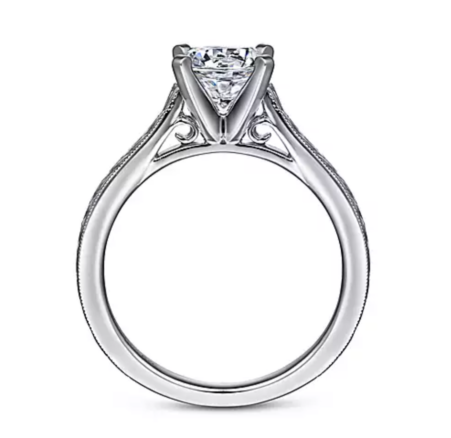 Alma - Vintage Inspired 14K White Gold Round Solitaire Engagement Ring