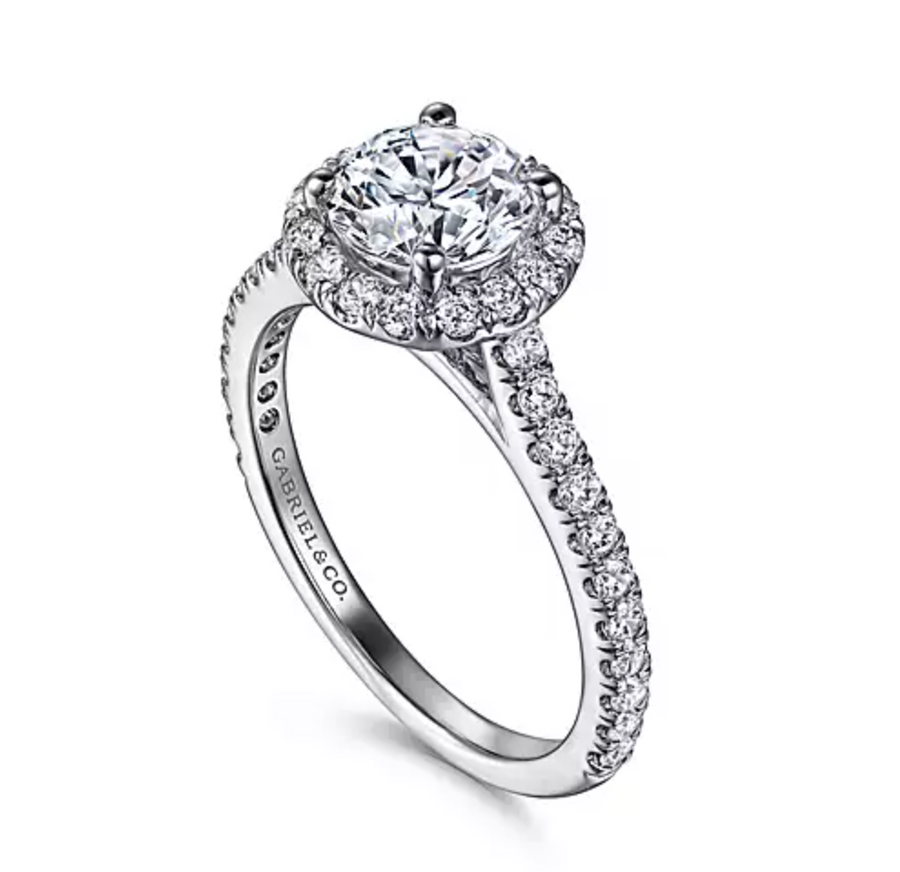 Angela - 14K White Gold Round Halo Diamond Engagement Ring