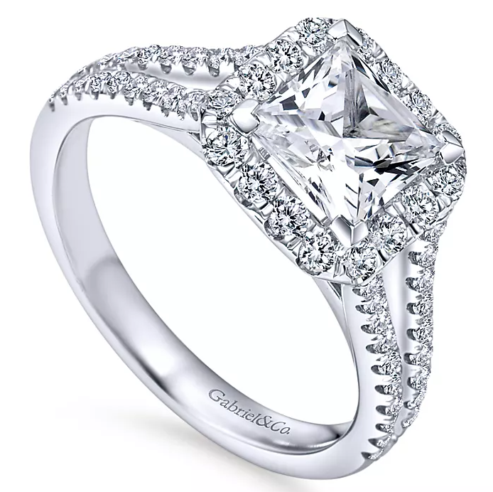 Corinna - 14K White Gold Princess Halo Diamond Engagement Ring