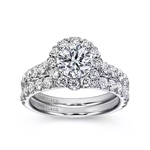 Rosalyn - 14K White Gold Round Halo Diamond Engagement Ring