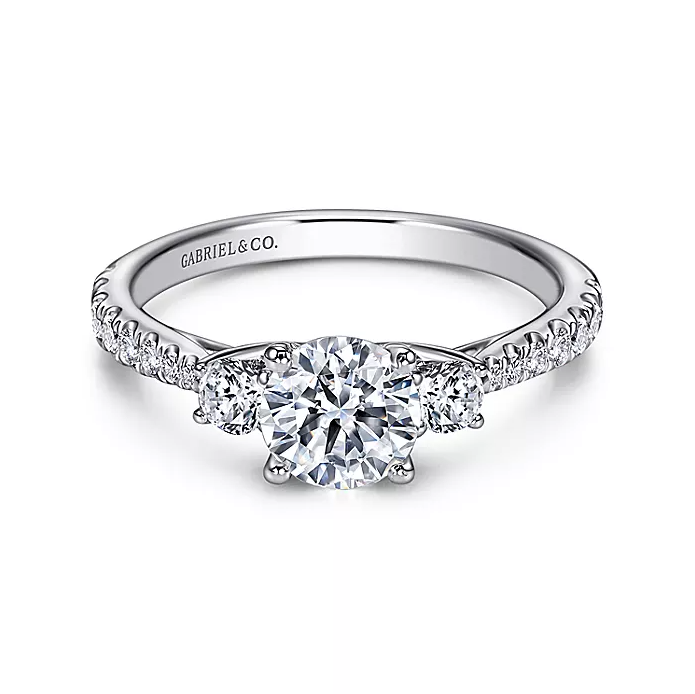 Sandy - 14K White Gold Round Three Stone Diamond Engagement Ring