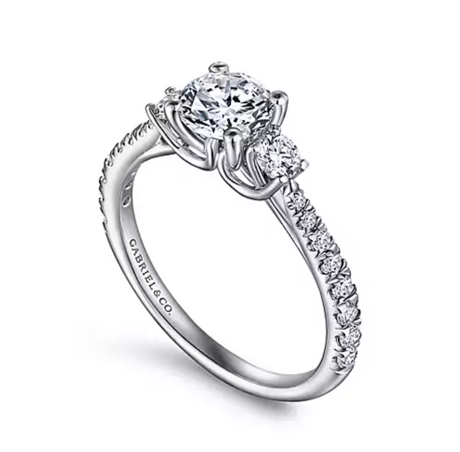 Sandy - 14K White Gold Round Three Stone Diamond Engagement Ring