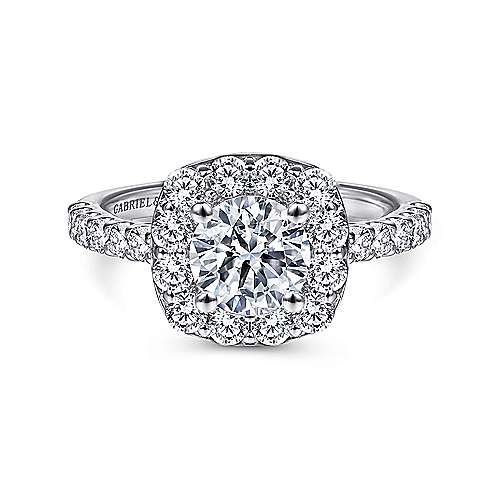Skylar - 14K White Gold Cushion Halo Round Diamond Engagement Ring