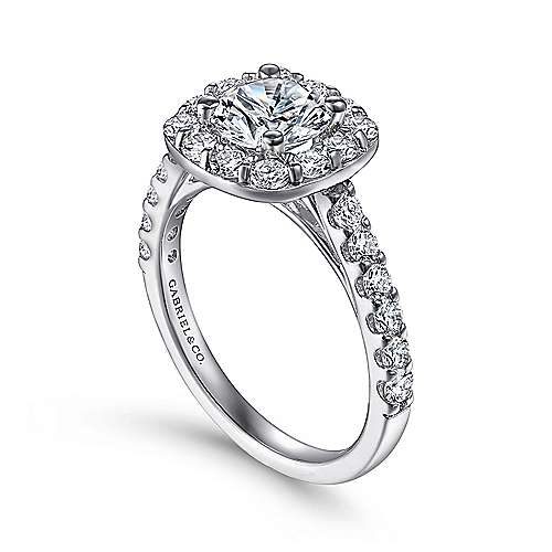 Skylar - 14K White Gold Cushion Halo Round Diamond Engagement Ring