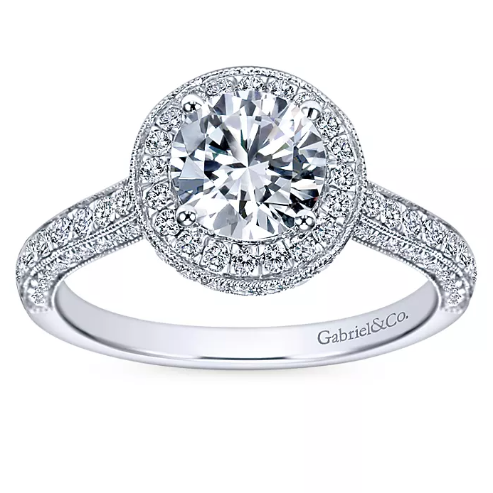 Celestina - Vintage Inspired 14K White Gold Round Halo Diamond Engagement Ring