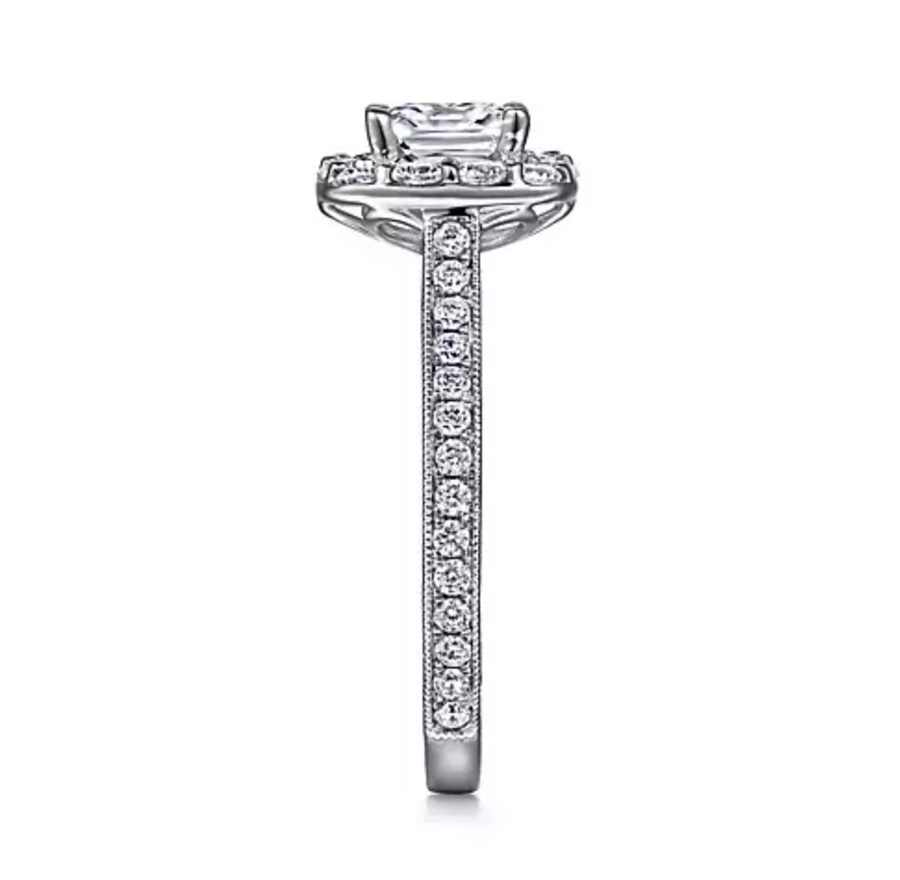 Zelda - Vintage Inspired 14K White Gold Cushion Halo Diamond Engagement Ring