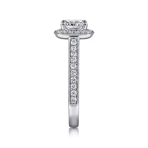 Harper - Vintage Inspired 14K White Gold Cushion Halo Diamond Engagement Ring