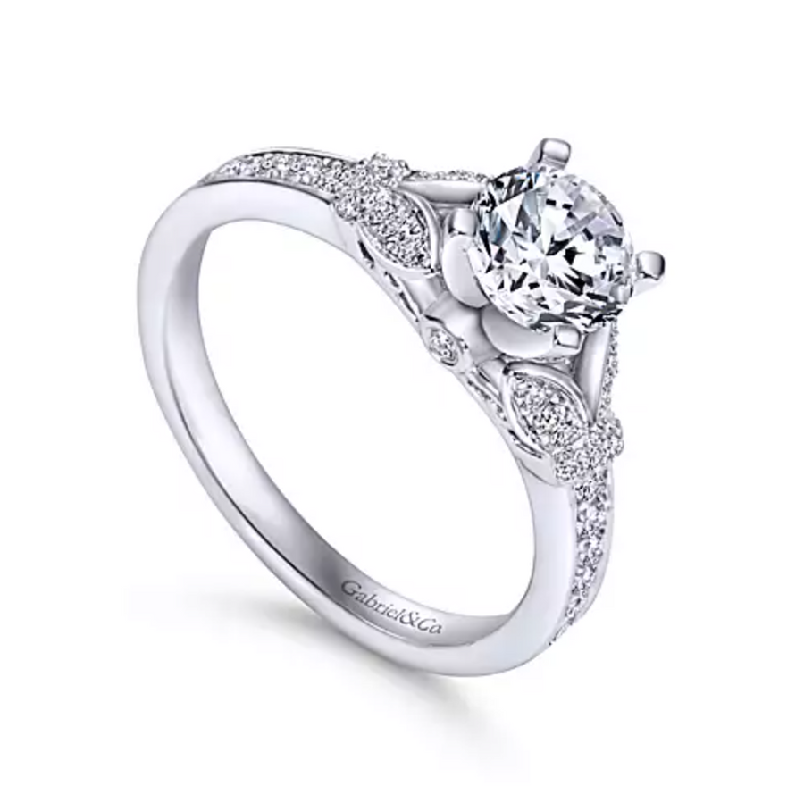 Rosamund - 14K White Gold Round Split Shank Diamond Engagement Ring