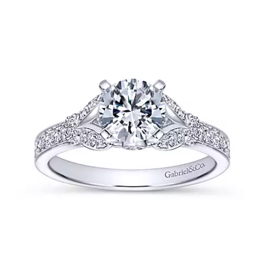 Rosamund - 14K White Gold Round Split Shank Diamond Engagement Ring