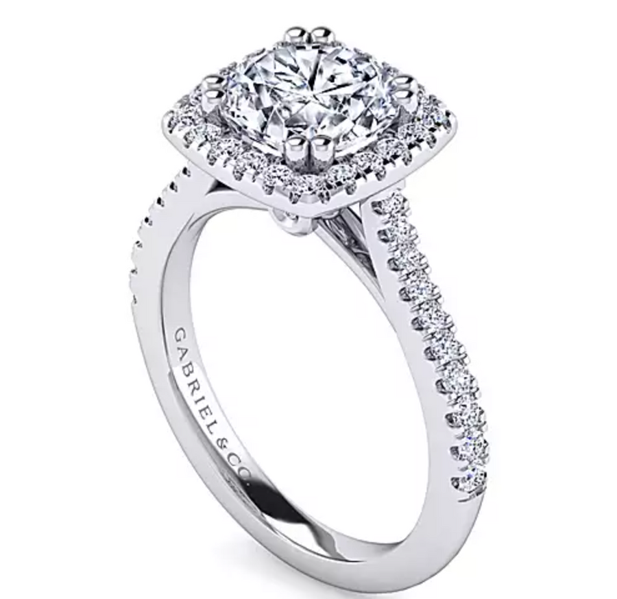 Michaela - 14K White Gold Cushion Halo Round Diamond Engagement Ring