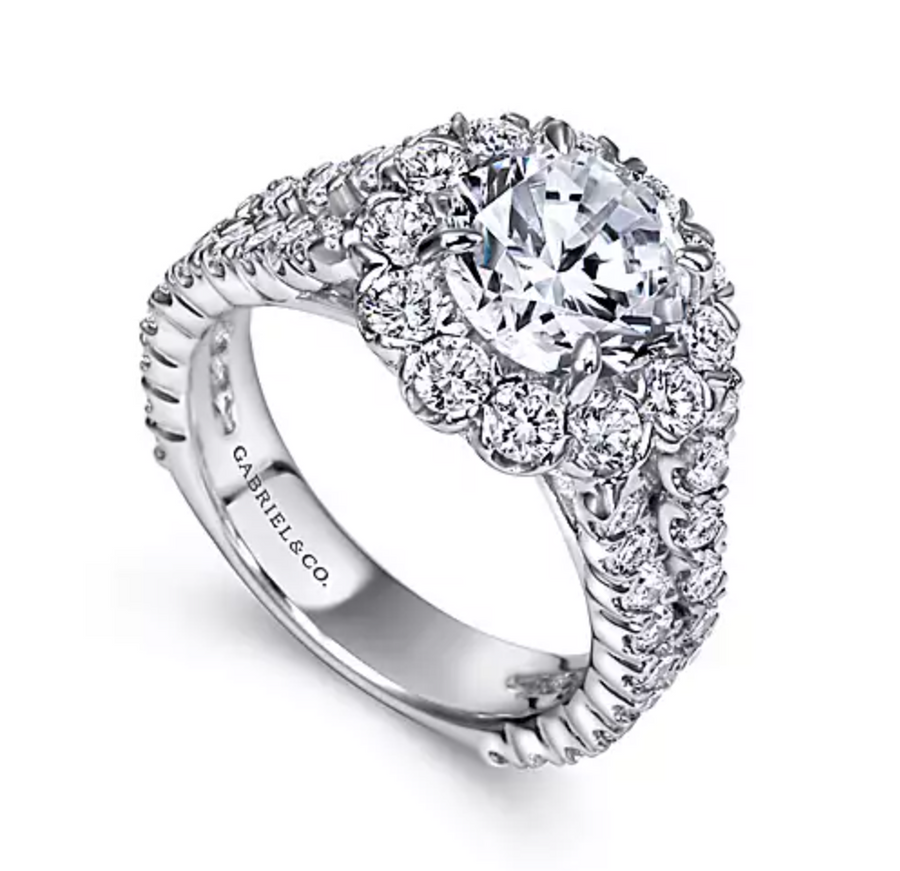 Luna - 14K White Gold Round Halo Diamond Engagement Ring