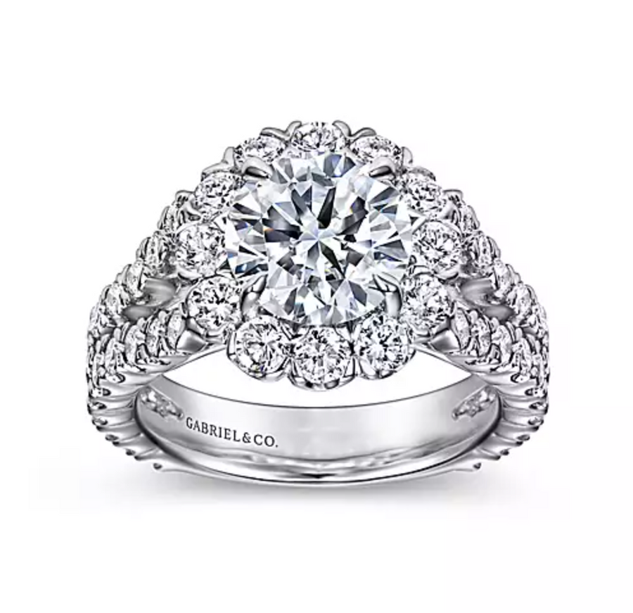 Luna - 14K White Gold Round Halo Diamond Engagement Ring