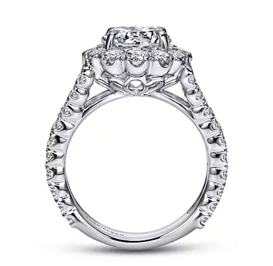 Luna - 14K White Gold Round Halo Diamond Engagement Ring