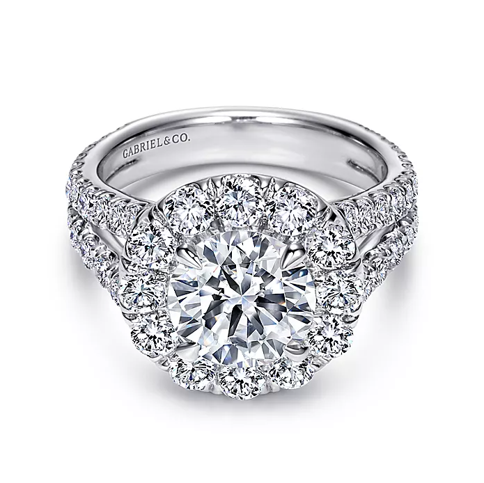 Coco - 14K White Gold Round Halo Diamond Engagement Ring