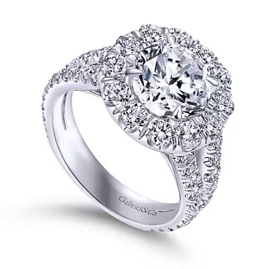 Coco - 14K White Gold Round Halo Diamond Engagement Ring