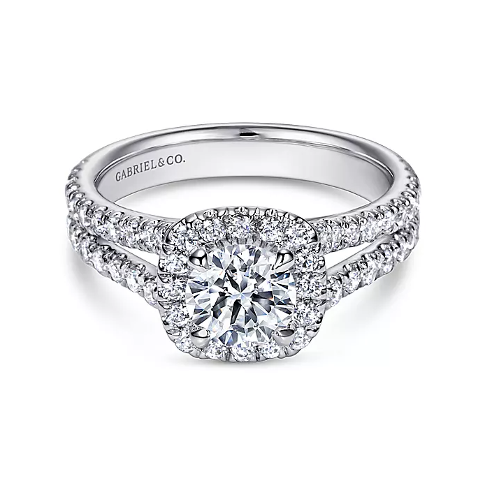 Fiana - 14K White Gold Round Halo Diamond Engagement Ring