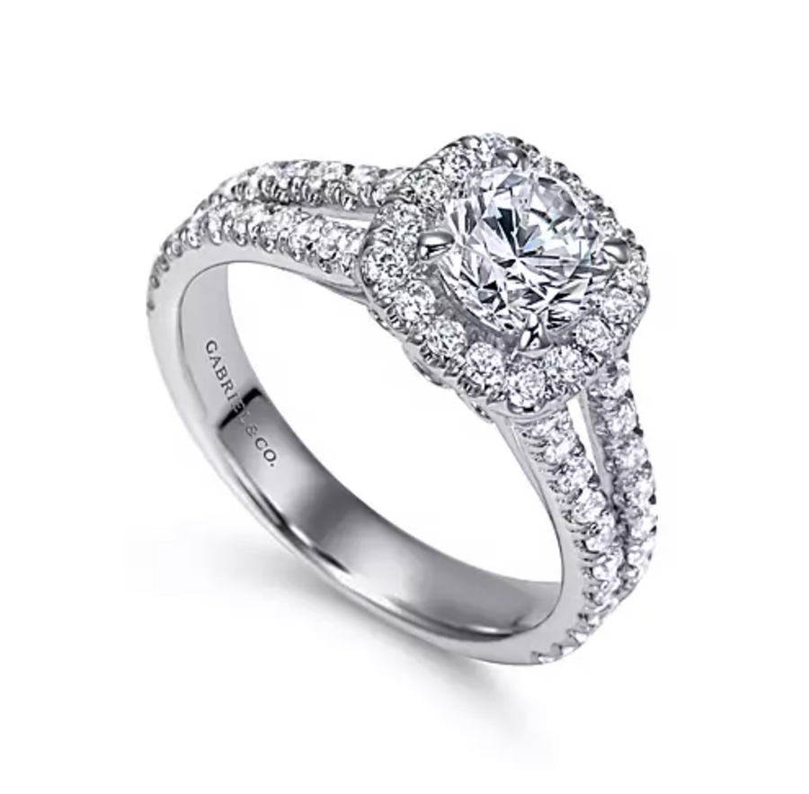 Fiana - 14K White Gold Round Halo Diamond Engagement Ring