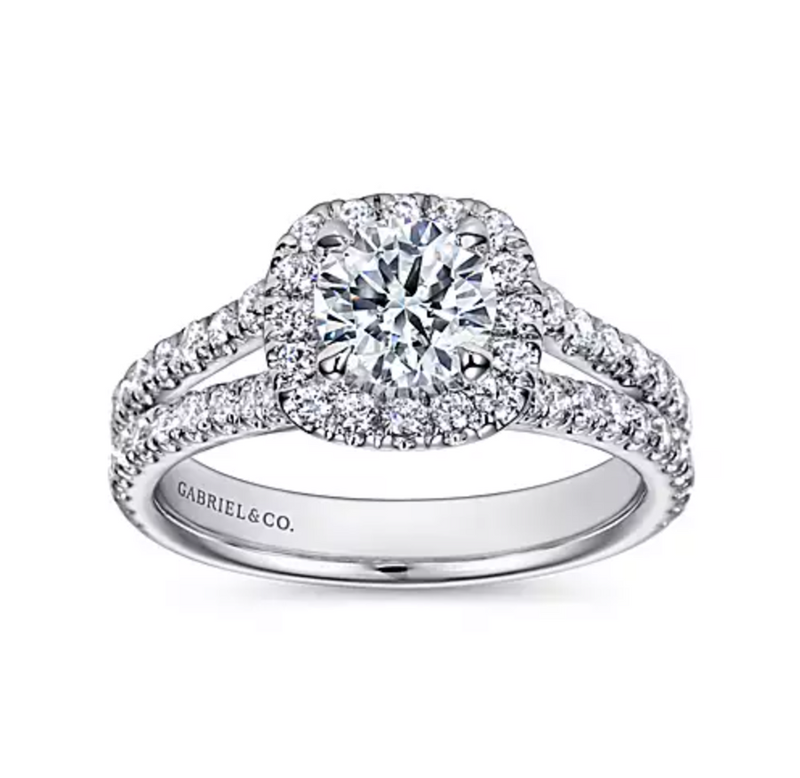 Fiana - 14K White Gold Round Halo Diamond Engagement Ring