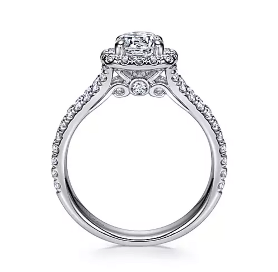 Fiana - 14K White Gold Round Halo Diamond Engagement Ring