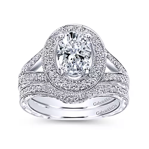 Dorothea - Vintage Inspired 14K White Gold Oval Halo Diamond Engagement Ring
