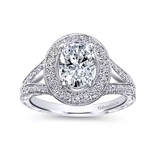 Dorothea - Vintage Inspired 14K White Gold Oval Halo Diamond Engagement Ring