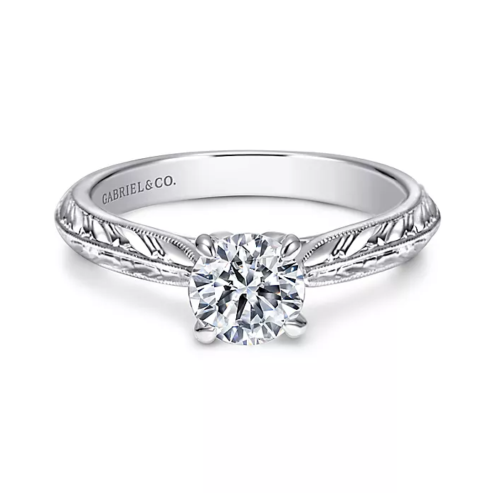 Ines - Vintage Inspired 14K White Gold Round Solitaire Engagement Ring