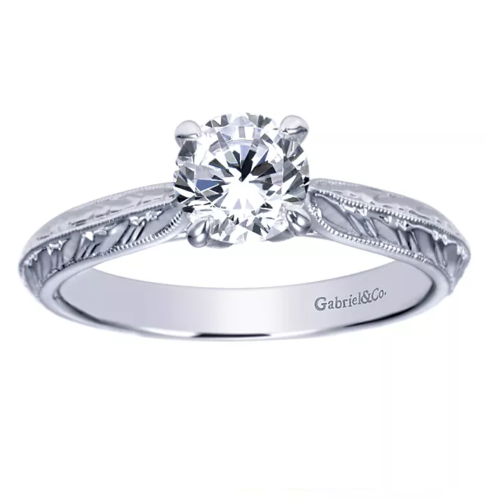 Ines - Vintage Inspired 14K White Gold Round Solitaire Engagement Ring