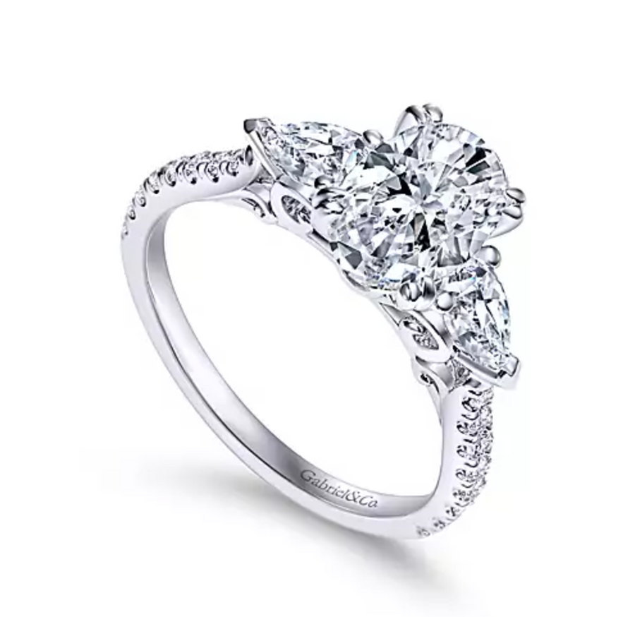 Sookie - 14K White Gold Oval Three Stone Diamond Engagement Ring