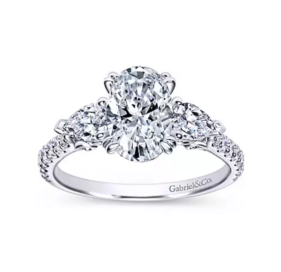 Sookie - 14K White Gold Oval Three Stone Diamond Engagement Ring