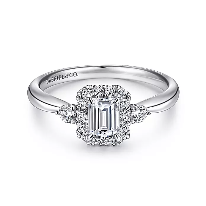 Miles - 14K White Gold Emerald Cut Complete Diamond Engagement Ring