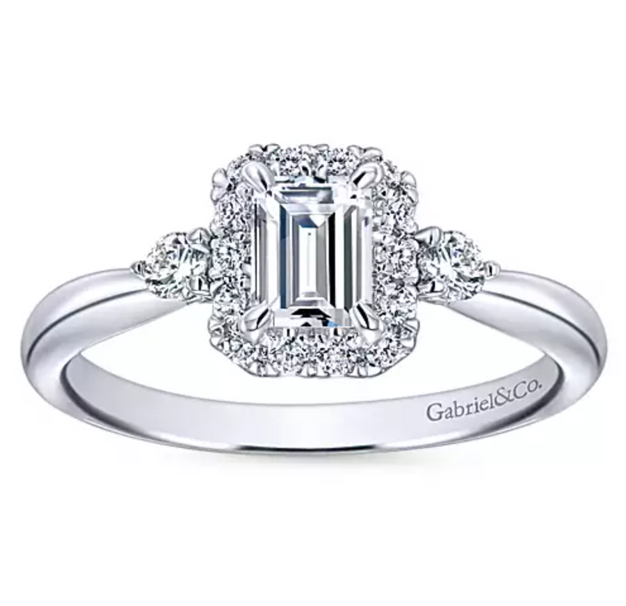 Miles - 14K White Gold Emerald Cut Complete Diamond Engagement Ring