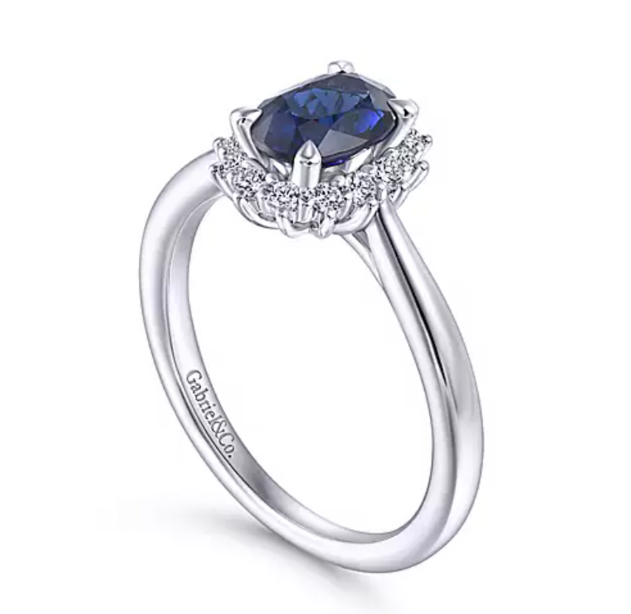 Fergie - 14K White Gold Oval Halo Sapphire and Diamond Engagement Ring