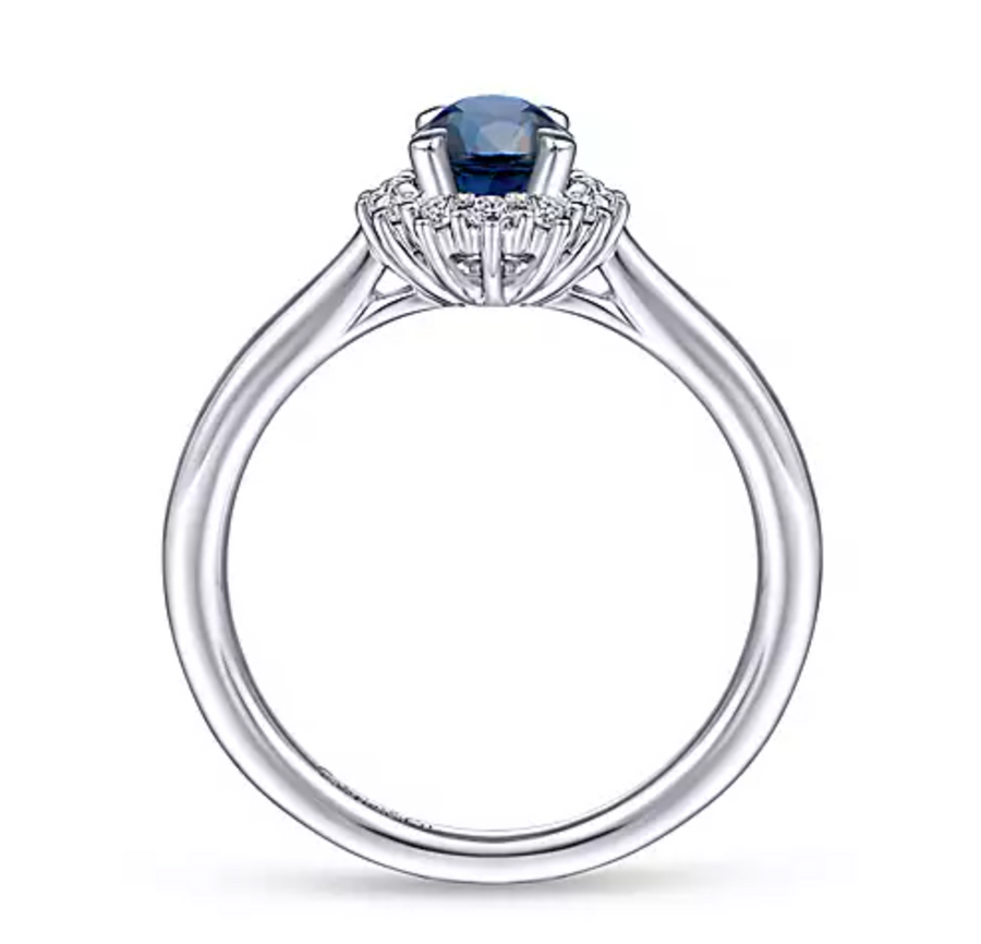 Fergie - 14K White Gold Oval Halo Sapphire and Diamond Engagement Ring