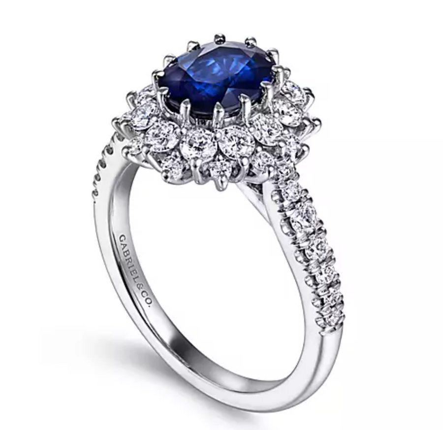Imani - 14K White Gold Oval Halo Sapphire and Diamond Engagement Ring