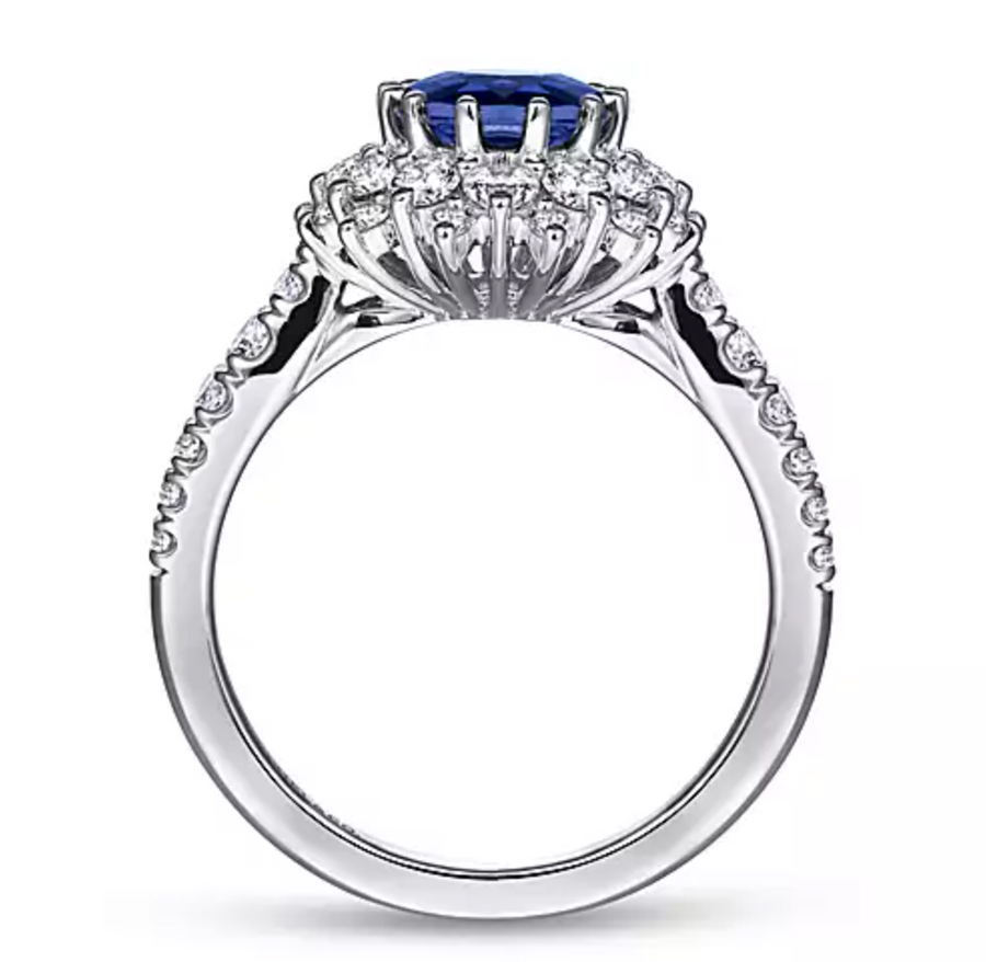 Imani - 14K White Gold Oval Halo Sapphire and Diamond Engagement Ring