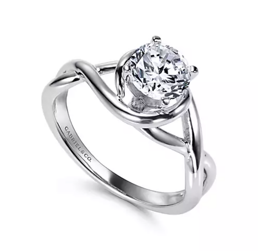 Celine - 14K White Gold Round Twisted Diamond Engagement Ring