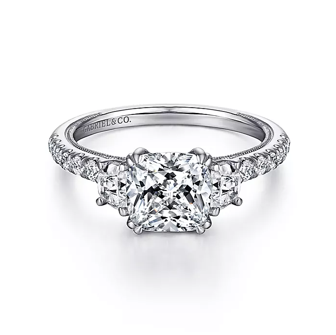 Aloise - 14K White Gold Cushion Cut Three Stone Diamond Engagement Ring