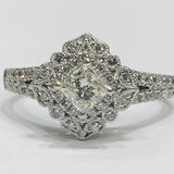 14k White Gold Vintage Inspired Halo Ring