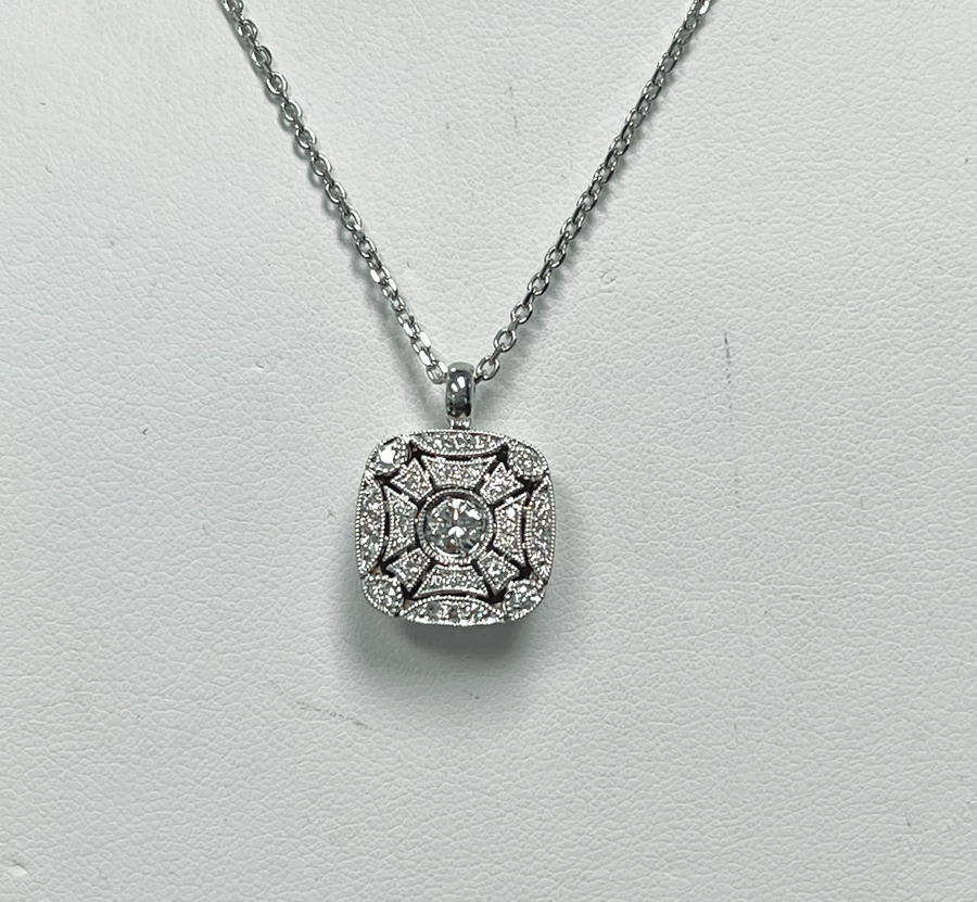14k White Vintage inspired Diamond Necklace
