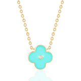 Yellow Gold Tourquise/Dia Clover Necklace