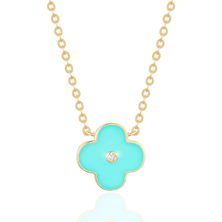 Yellow Gold Tourquise/Dia Clover Necklace