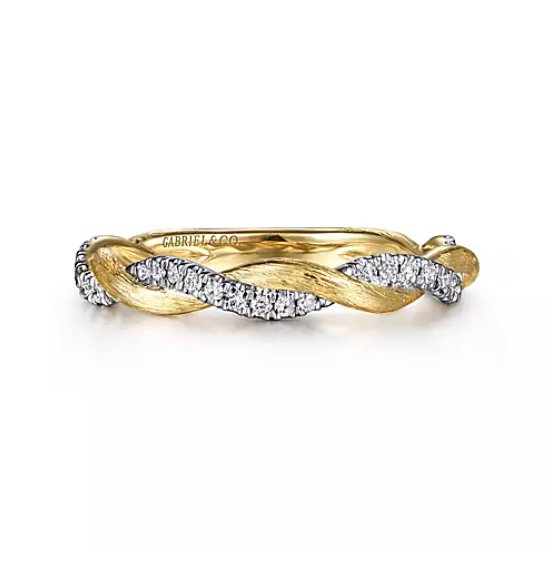 Yellow Gold Twisted Diamond Stackable Ring