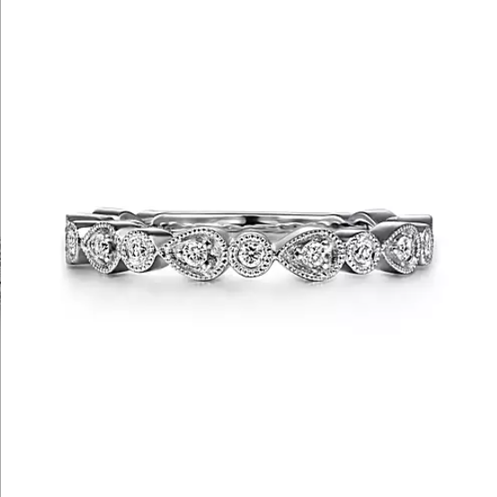 White Gold Pear and Round Station Stackable Diamond Ring