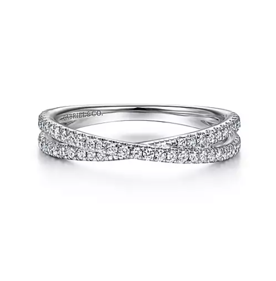 White Gold Criss Cross Diamond Stackable Ring
