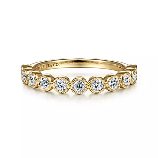 Yellow Gold Millgrain Bezel Diamond Stackable Ring