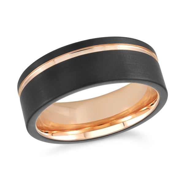 Tungsten Band With Rose Line And Rose Interior