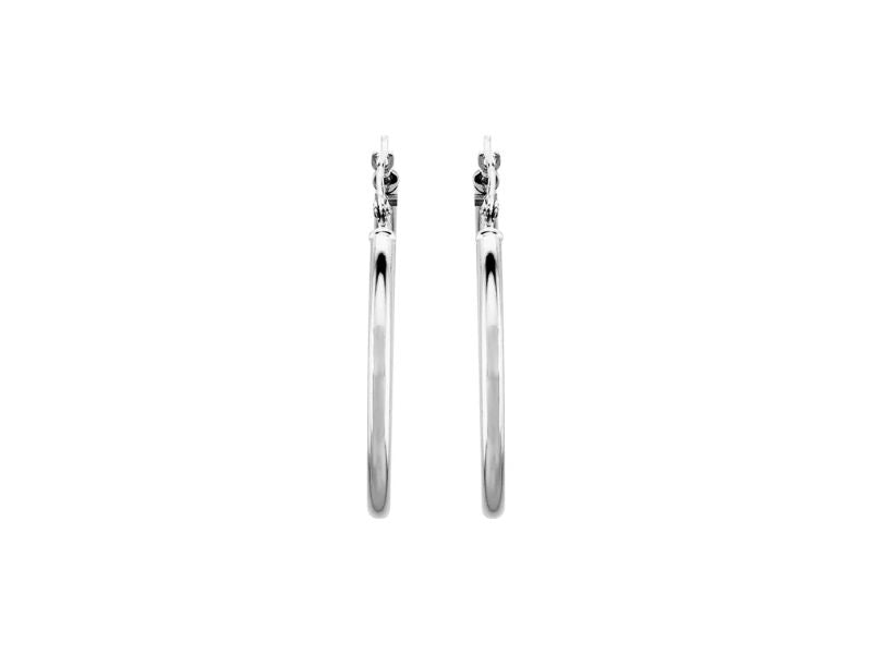 14K White 30 mm Polished Hoop Earrings